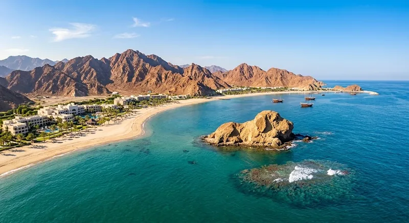 Fujairah east coast, reefs and Hajar mountains