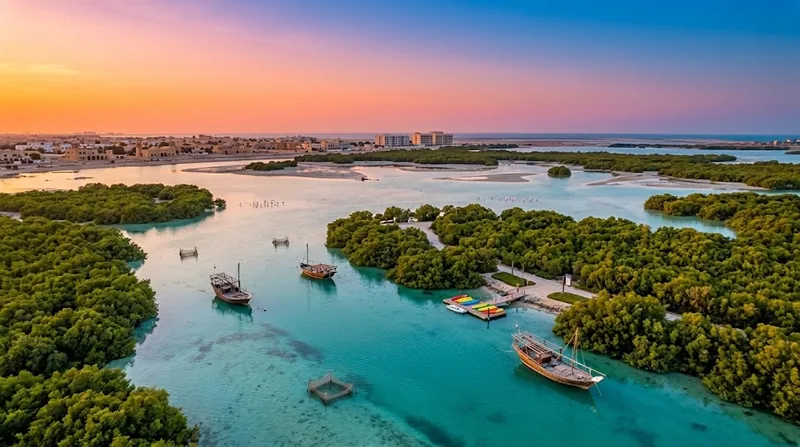 Umm Al Quwain lagoons and mangroves at sunset